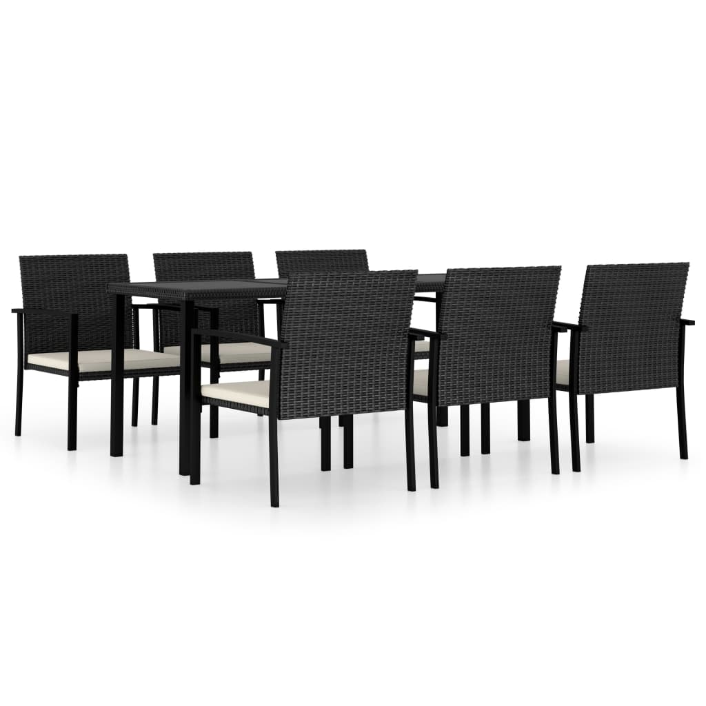 7 Piece Outdoor Dining Set Poly Rattan Black - Sturdy and Weather-Resistant