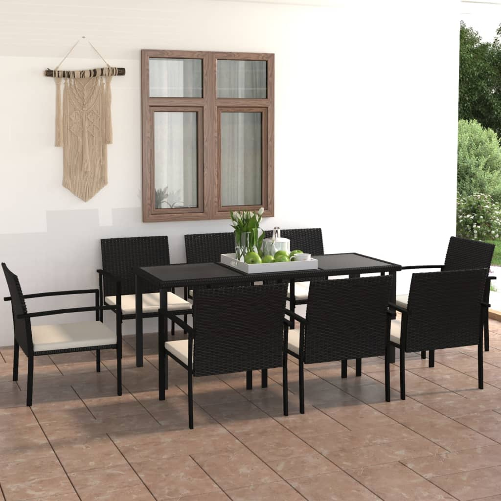 9 Piece Outdoor Dining Set Poly Rattan Black - Sturdy and Stylish