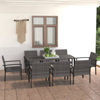 9 Piece Outdoor Dining Set Poly Rattan Grey