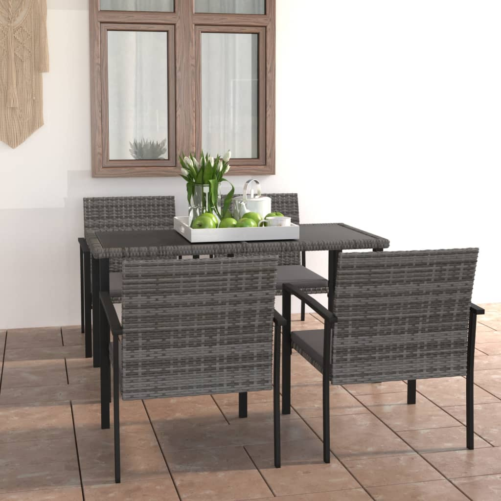 5 Piece Outdoor Dining Set Poly Rattan Grey - Sturdy and Weather-Resistant