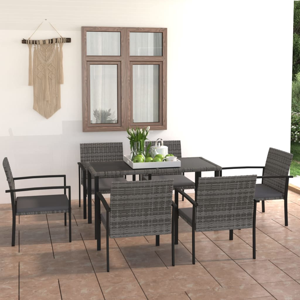 7 Piece Outdoor Dining Set Poly Rattan Grey - Durable and Stylish Patio Furniture