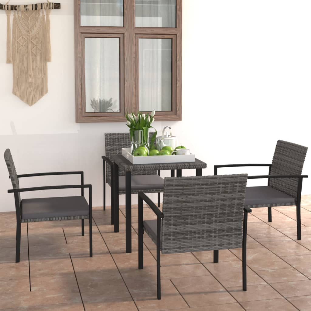 5 Piece Outdoor Dining Set Poly Rattan Grey - Sturdy and Stylish