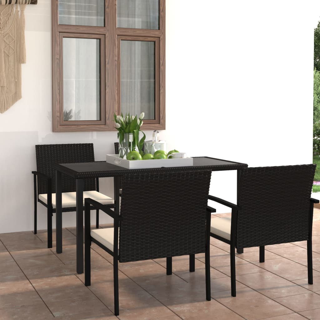 5 Piece Outdoor Dining Set Poly Rattan Black - Sturdy and Stylish