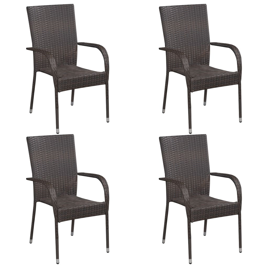 Stackable Outdoor Chairs 4 pcs Poly Rattan Brown - Stylish and Sturdy | vidaXL