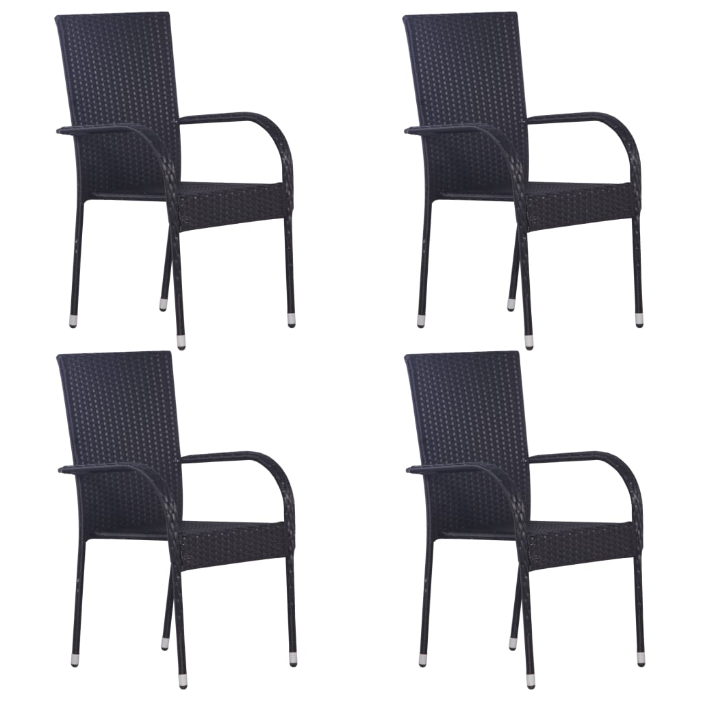 Stackable Outdoor Chairs 4 pcs Poly Rattan Black - Contemporary Style for Your Outdoor Space