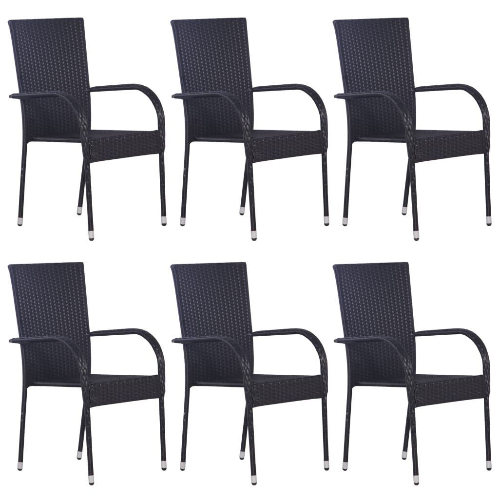 Stackable Outdoor Chairs 6 pcs Poly Rattan Black - Contemporary Style and Durability for Your Outdoor Space