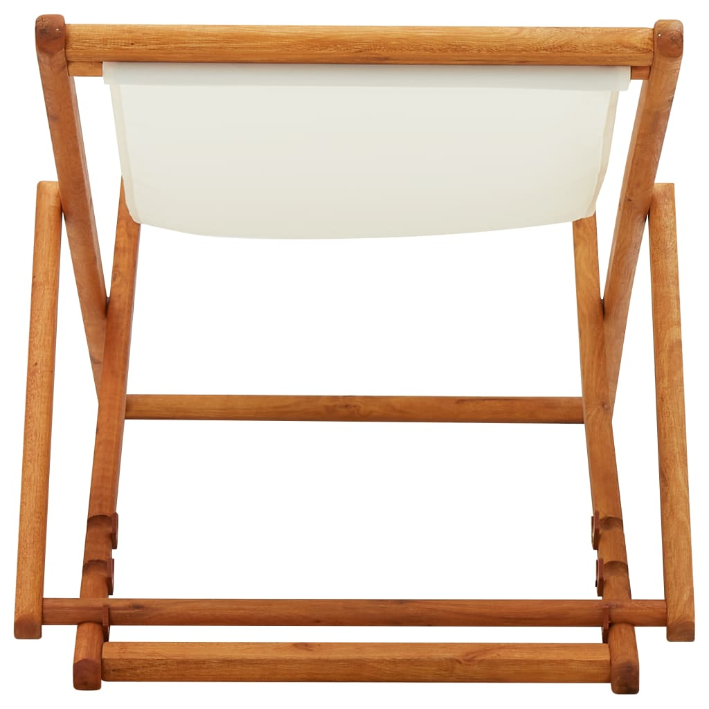 Folding Beach Chair Eucalyptus Wood and Fabric Cream White - Adjustable, Foldable, and Weather-Resistant