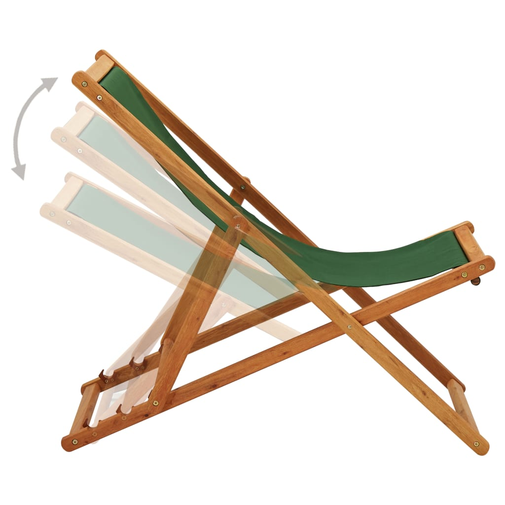 Folding Beach Chair Eucalyptus Wood and Fabric Green | Adjustable Reclining Settings, Foldable for Easy Transport and Storage