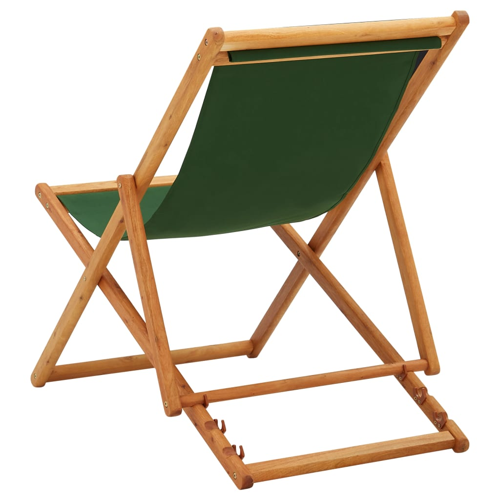 Folding Beach Chair Eucalyptus Wood and Fabric Green | Adjustable Reclining Settings, Foldable for Easy Transport and Storage