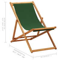 Folding Beach Chair Eucalyptus Wood and Fabric Green | Adjustable Reclining Settings, Foldable for Easy Transport and Storage