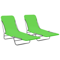 Folding Sun Loungers 2 pcs Steel and Fabric Green - Relax and Enjoy the Outdoors