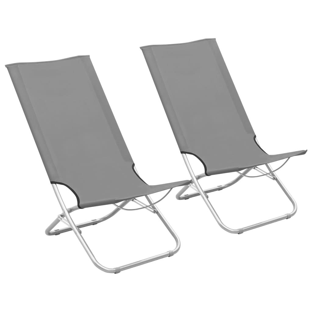 Folding Beach Chairs 2 pcs Grey Fabric - Comfortable and Durable Outdoor Seating