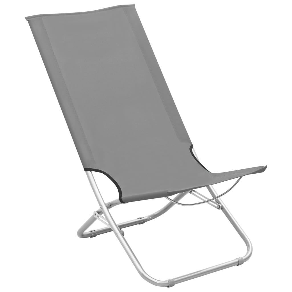 Folding Beach Chairs 2 pcs Grey Fabric - Comfortable and Durable Outdoor Seating