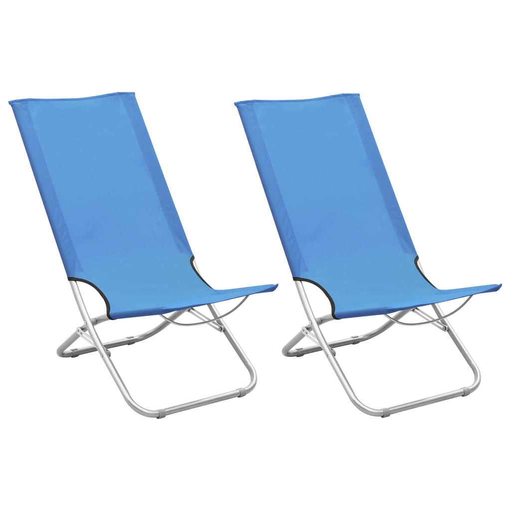 Folding Beach Chairs 2 pcs Blue Fabric - Comfortable and Weather-Resistant