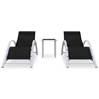 Sun Loungers 2 pcs with Table Aluminium Black - Outdoor Lounge Set