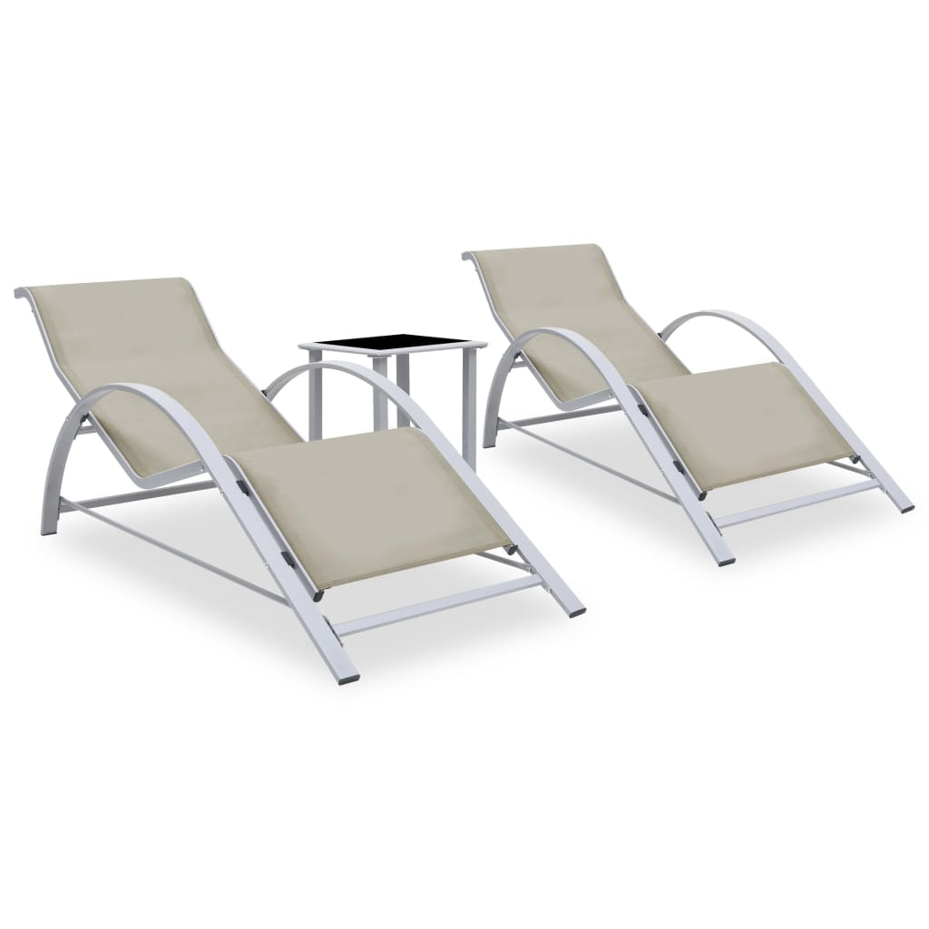 Sun Loungers 2 pcs with Table Aluminium Cream - Outdoor Furniture