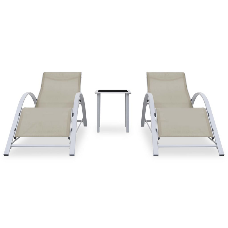 Sun Loungers 2 pcs with Table Aluminium Cream - Outdoor Furniture