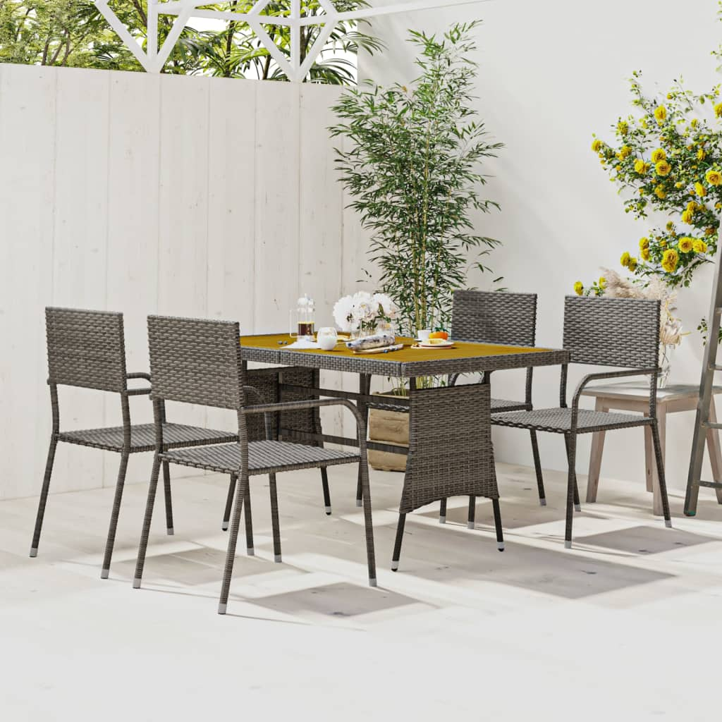 vidaXL 5 Piece Outdoor Dining Set Poly Rattan Grey - Premium Quality, Sturdy Frame, Ergonomic Design