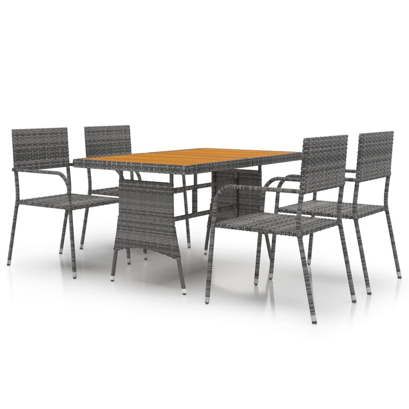 vidaXL 5 Piece Outdoor Dining Set Poly Rattan Grey - Premium Quality, Sturdy Frame, Ergonomic Design