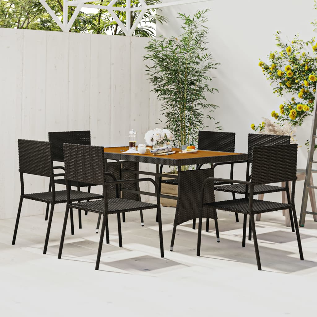 vidaXL 7 Piece Outdoor Dining Set Poly Rattan Black