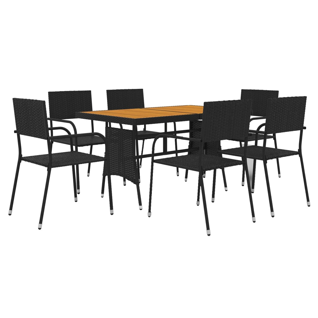 vidaXL 7 Piece Outdoor Dining Set Poly Rattan Black