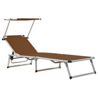 Folding Sun Loungers with Roof 2 pcs Aluminium&Textilene Brown