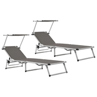 Folding Sun Loungers with Roof 2 pcs Aluminium&Textilene Grey - Relax in Style