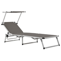 Folding Sun Loungers with Roof 2 pcs Aluminium&Textilene Grey - Relax in Style