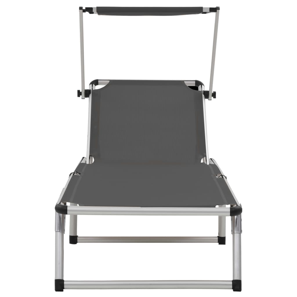 Folding Sun Loungers with Roof 2 pcs Aluminium&Textilene Grey - Relax in Style