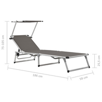 Folding Sun Loungers with Roof 2 pcs Aluminium&Textilene Grey - Relax in Style