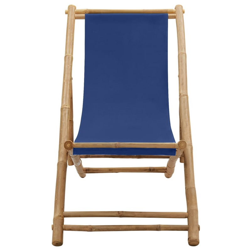 vidaXL Deck Chair Bamboo and Canvas Navy Blue - Outdoor Furniture