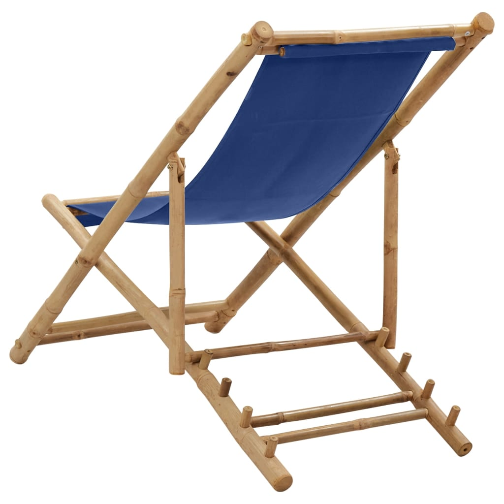 vidaXL Deck Chair Bamboo and Canvas Navy Blue - Outdoor Furniture