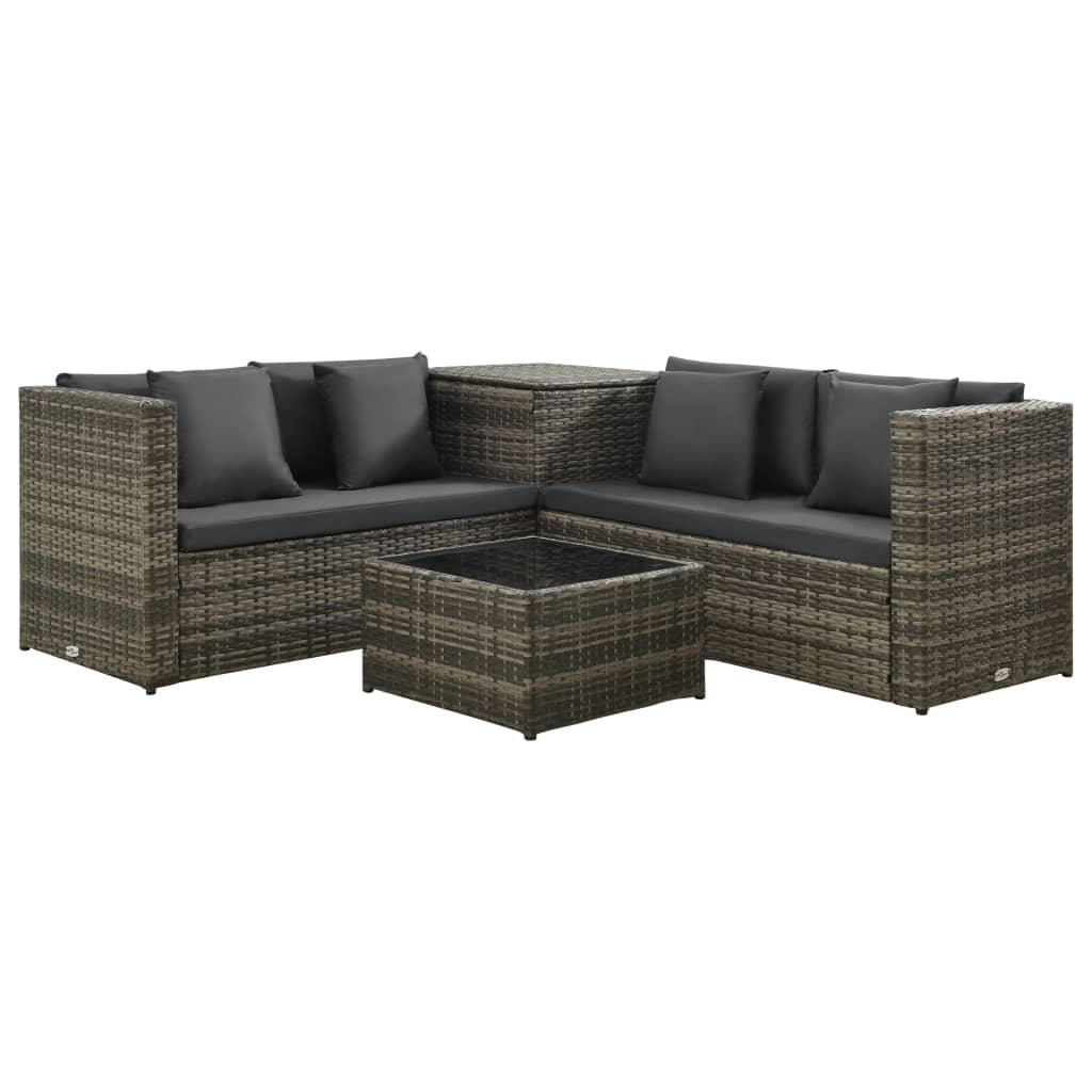 4 Piece Garden Lounge Set with Cushions Poly Rattan Grey - Stylish and Weather-Resistant