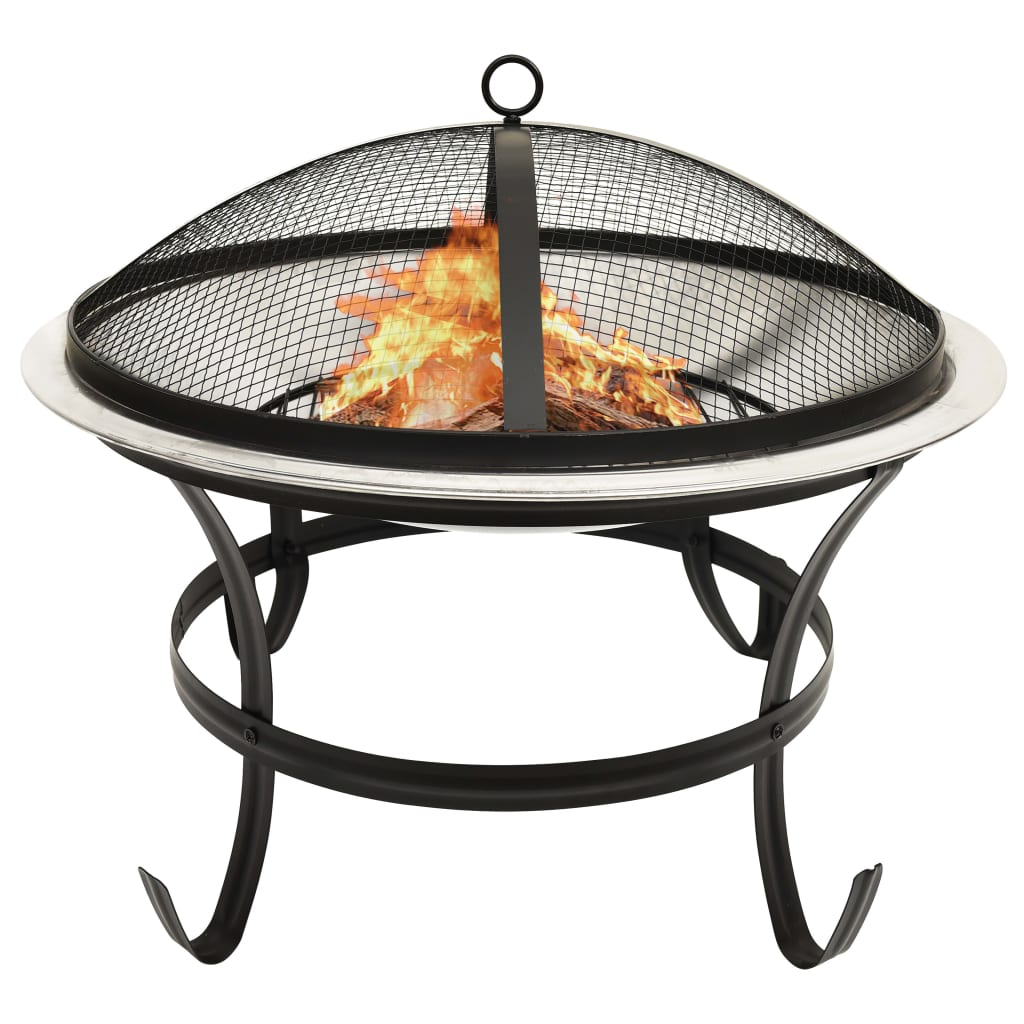 2-in-1 Fire Pit and BBQ with Poker - Stainless Steel