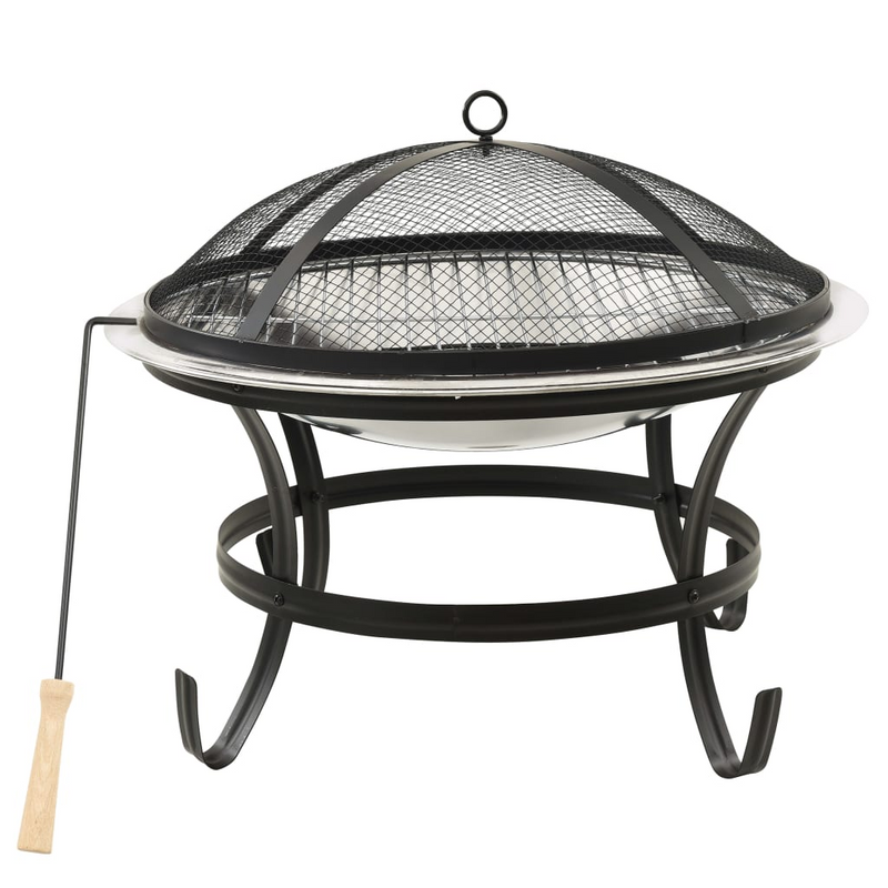 2-in-1 Fire Pit and BBQ with Poker - Stainless Steel