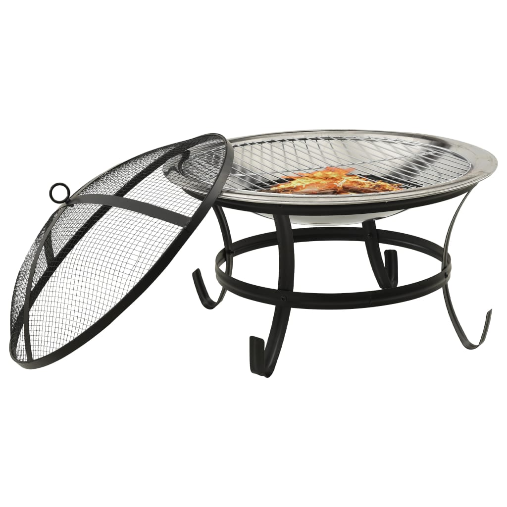 2-in-1 Fire Pit and BBQ with Poker - Stainless Steel