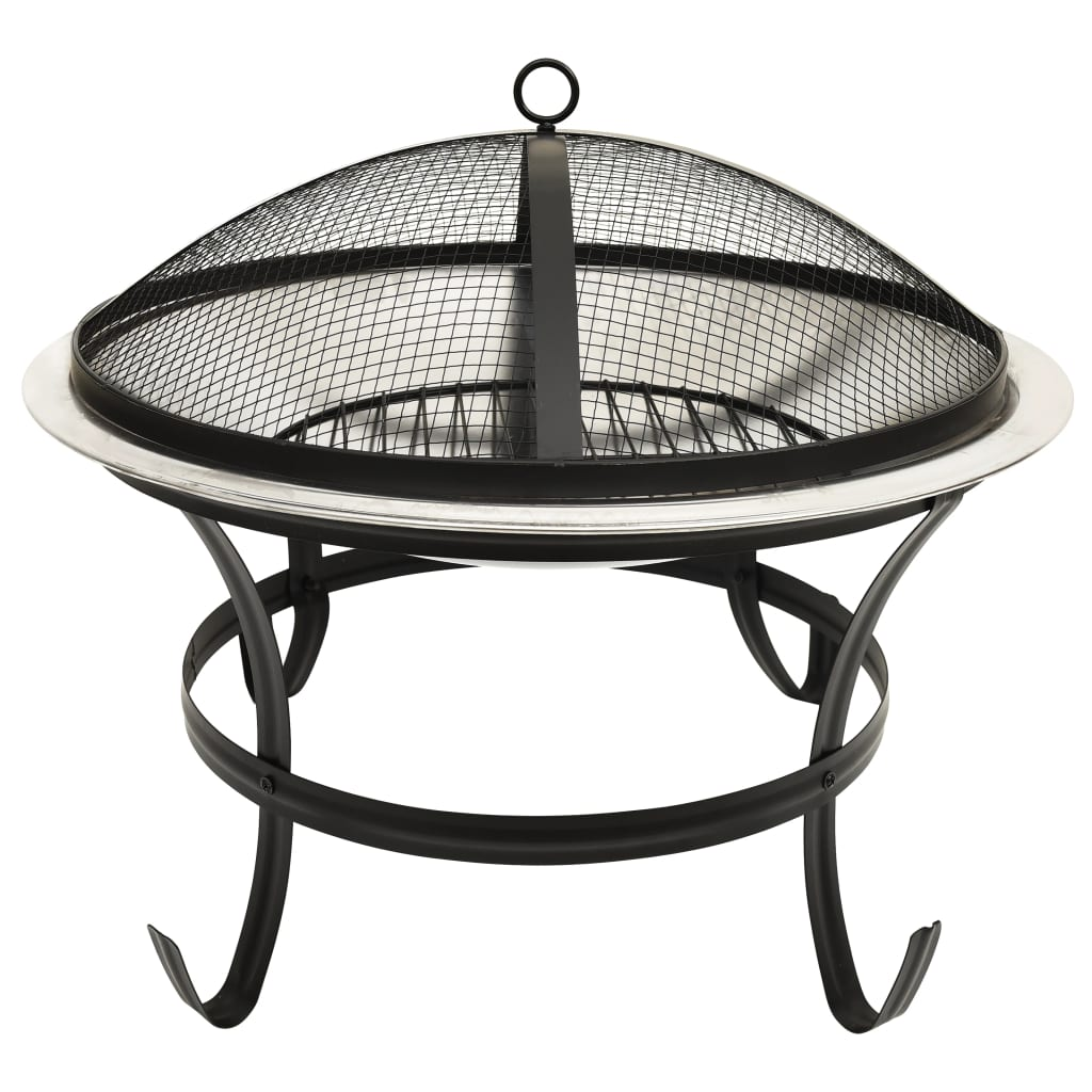 2-in-1 Fire Pit and BBQ with Poker - Stainless Steel