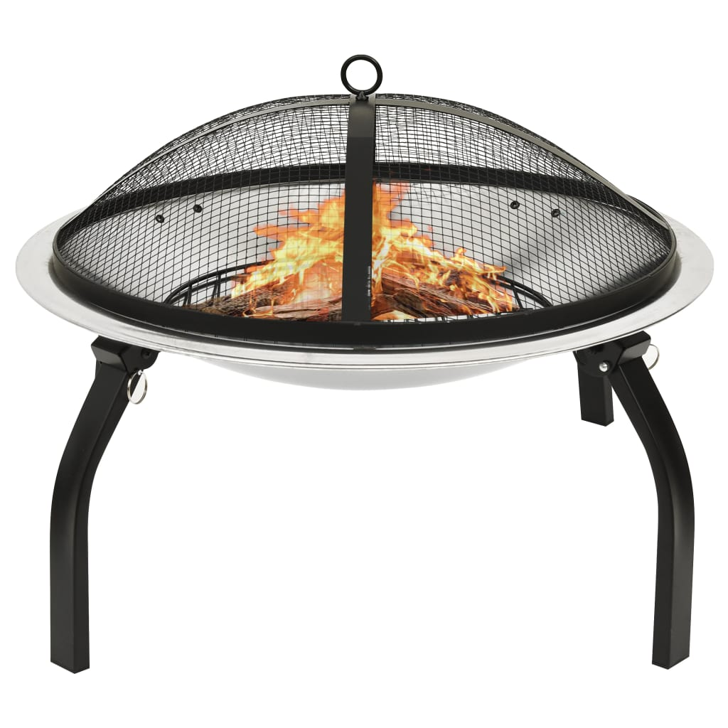 2-in-1 Fire Pit and BBQ with Poker - Stainless Steel