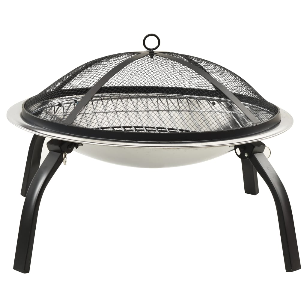 2-in-1 Fire Pit and BBQ with Poker - Stainless Steel