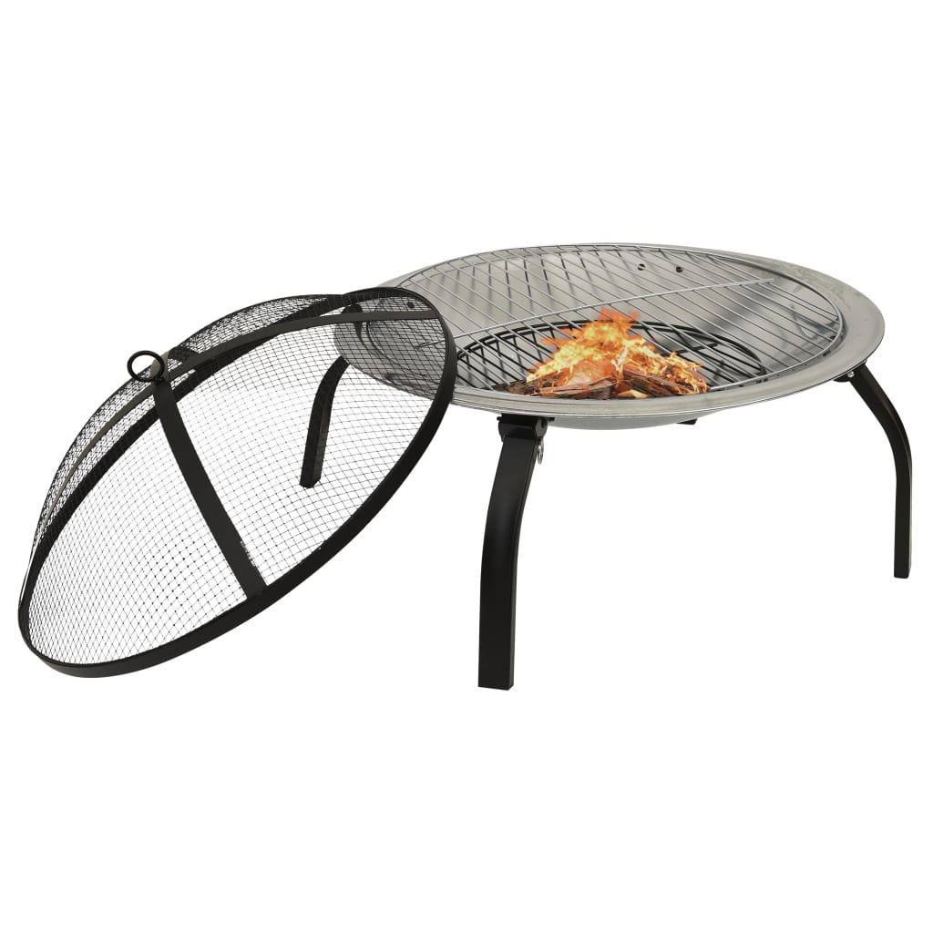 2-in-1 Fire Pit and BBQ with Poker - Stainless Steel