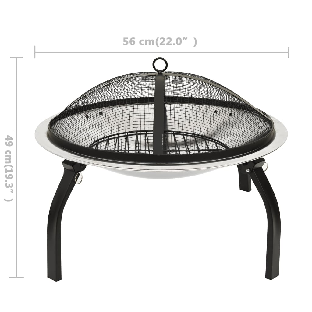 2-in-1 Fire Pit and BBQ with Poker - Stainless Steel