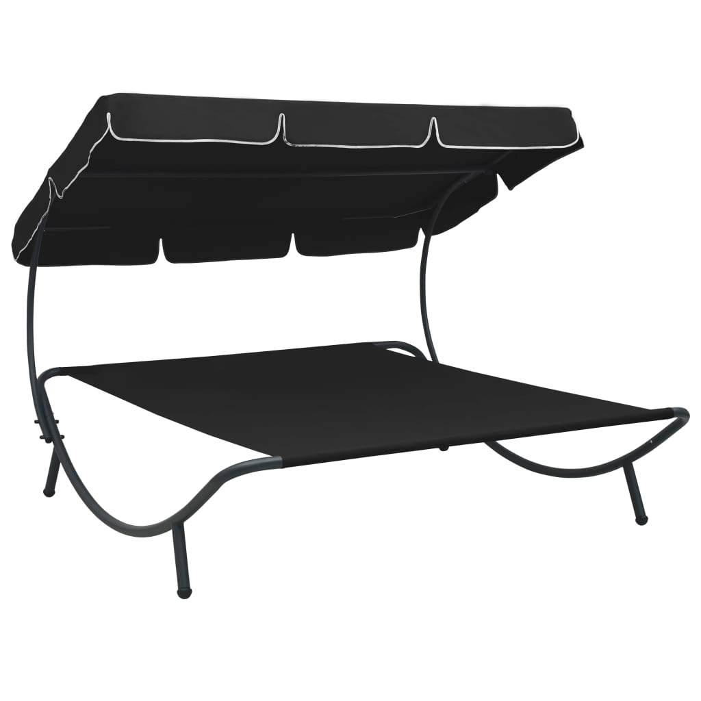 Outdoor Lounge Bed with Canopy Black - Relax in Style