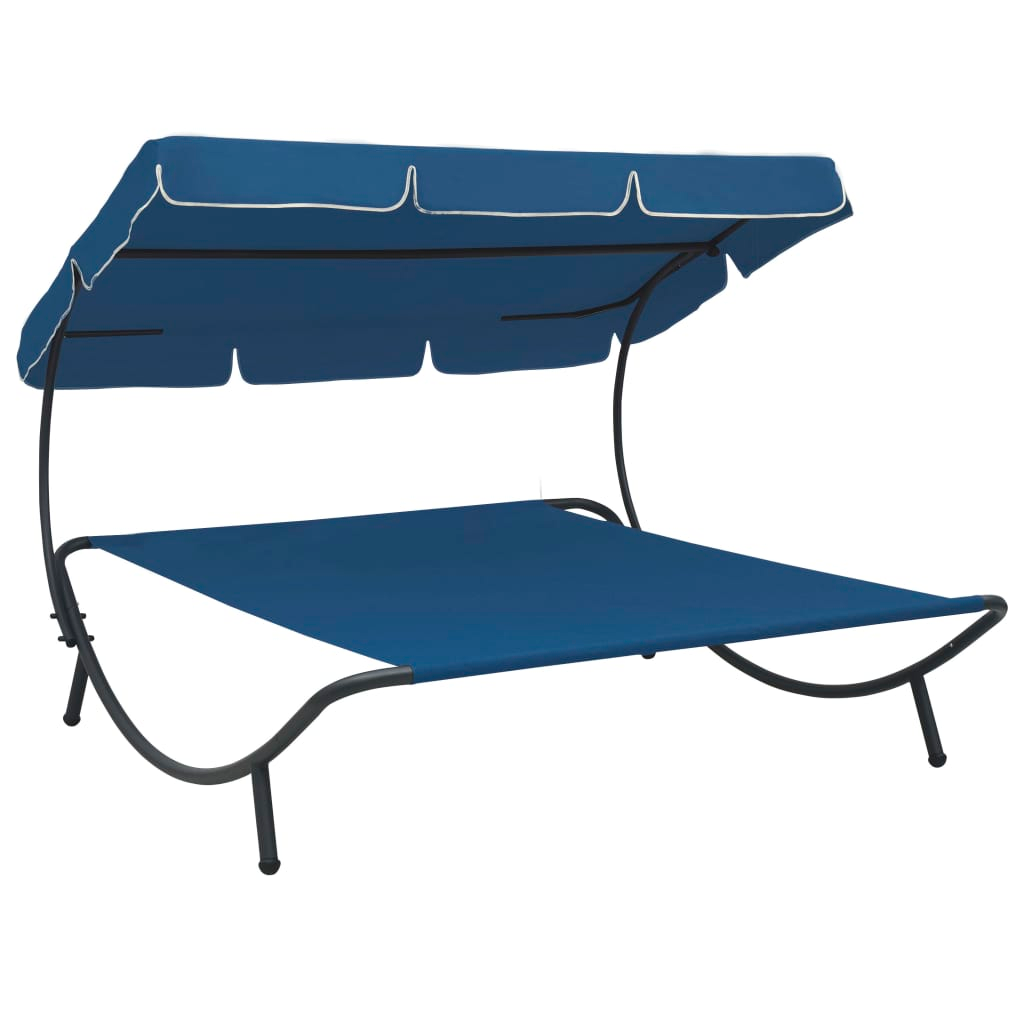 Outdoor Lounge Bed with Canopy Blue