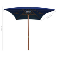 Outdoor Parasol with Wooden Pole Blue 200x300 cm