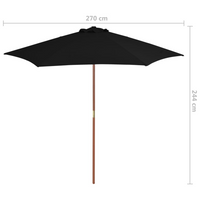 Outdoor Parasol with Wooden Pole Black 270 cm - Protect Yourself from Harmful UV Rays