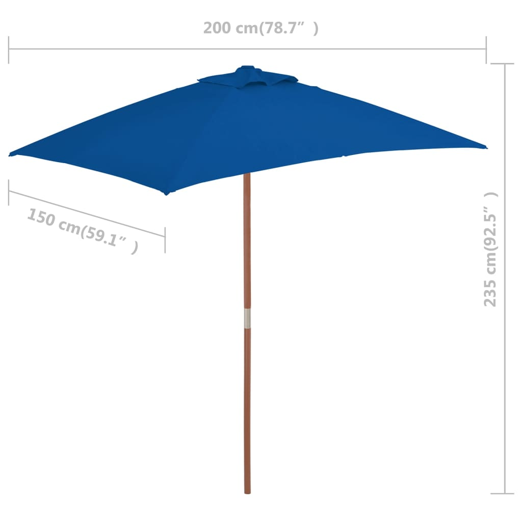 Outdoor Parasol with Wooden Pole Blue 150x200 cm