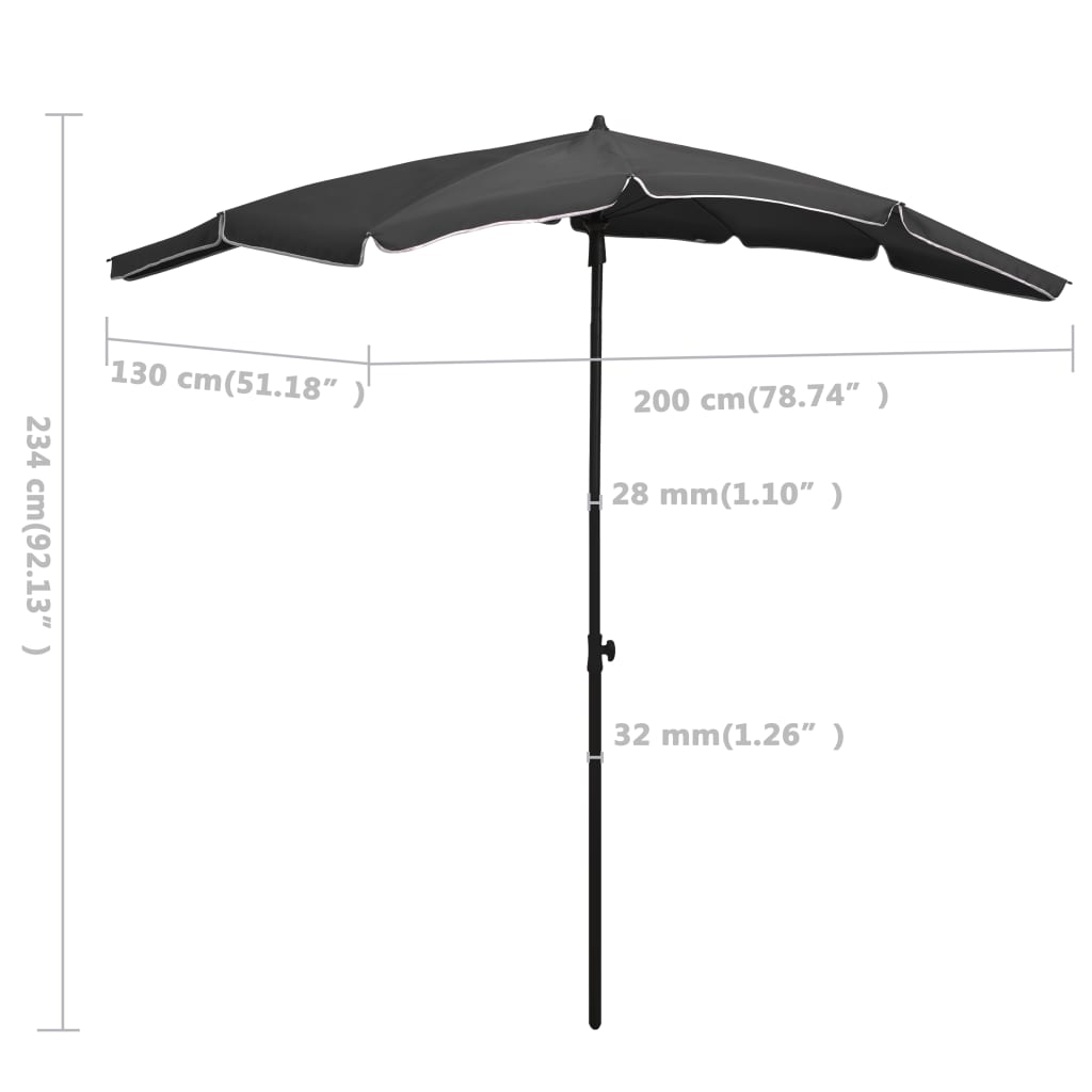 Garden Parasol with Pole 200x130 cm Anthracite - UV Protective and Tilt Function