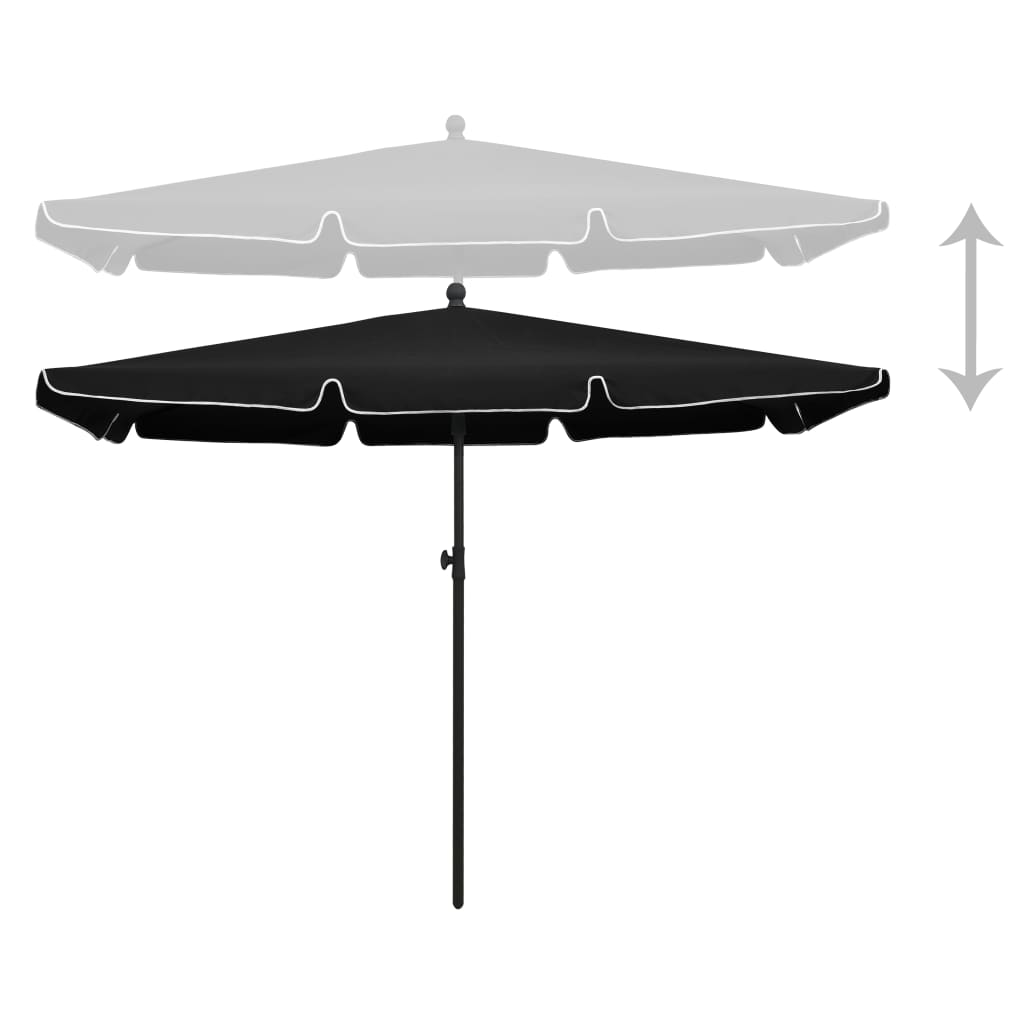 Garden Parasol with Pole 210x140 cm Black - UV Protective and Anti-Fade Polyester, Tilting Function, Easy to Clean