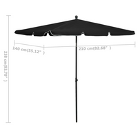 Garden Parasol with Pole 210x140 cm Black - UV Protective and Anti-Fade Polyester, Tilting Function, Easy to Clean