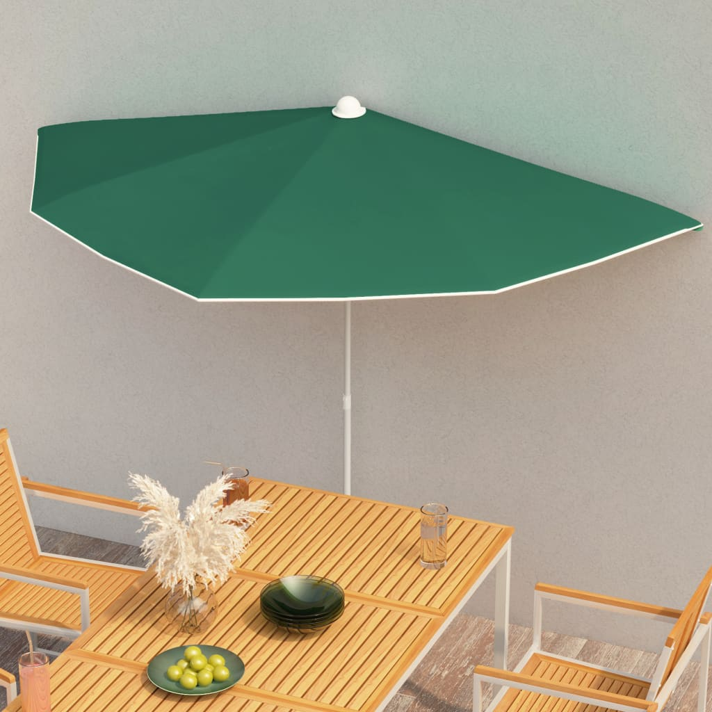 Garden Half Parasol with Pole 180x90 cm Green - UV Protective and Durable